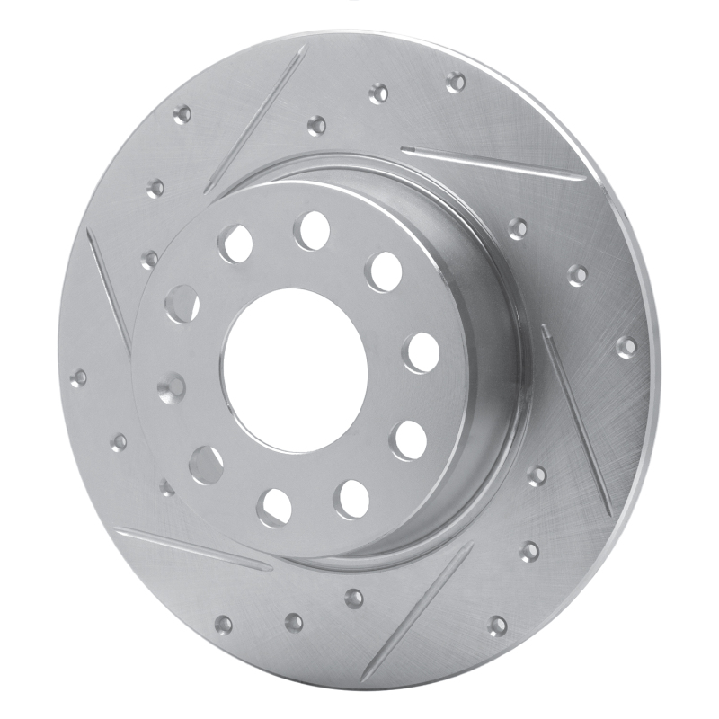 Audi A3 Sportback E-Tron Brake Rotor (1) - Rear Left - R1 Concepts - Drilled & Slotted - Silver - `05-`25